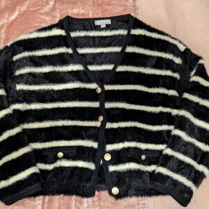 J.Crew Faux Fur Striped Cardigan Sweater Jacket